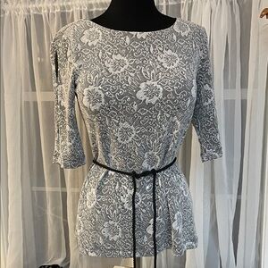 Dress Barn Gray and White Floral Lace Blouse